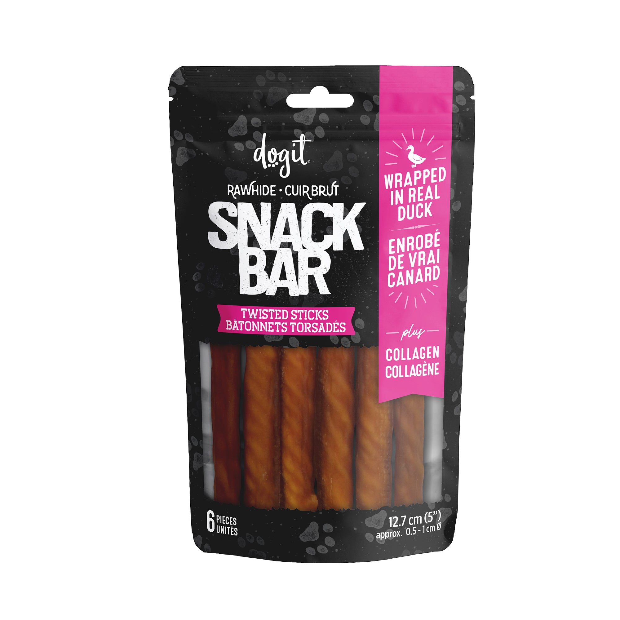 Dogit SnackBar Duck-Wrapped Beefhide & Collagen Twisted Sticks - 6 pieces - 5 in (12.7 cm)