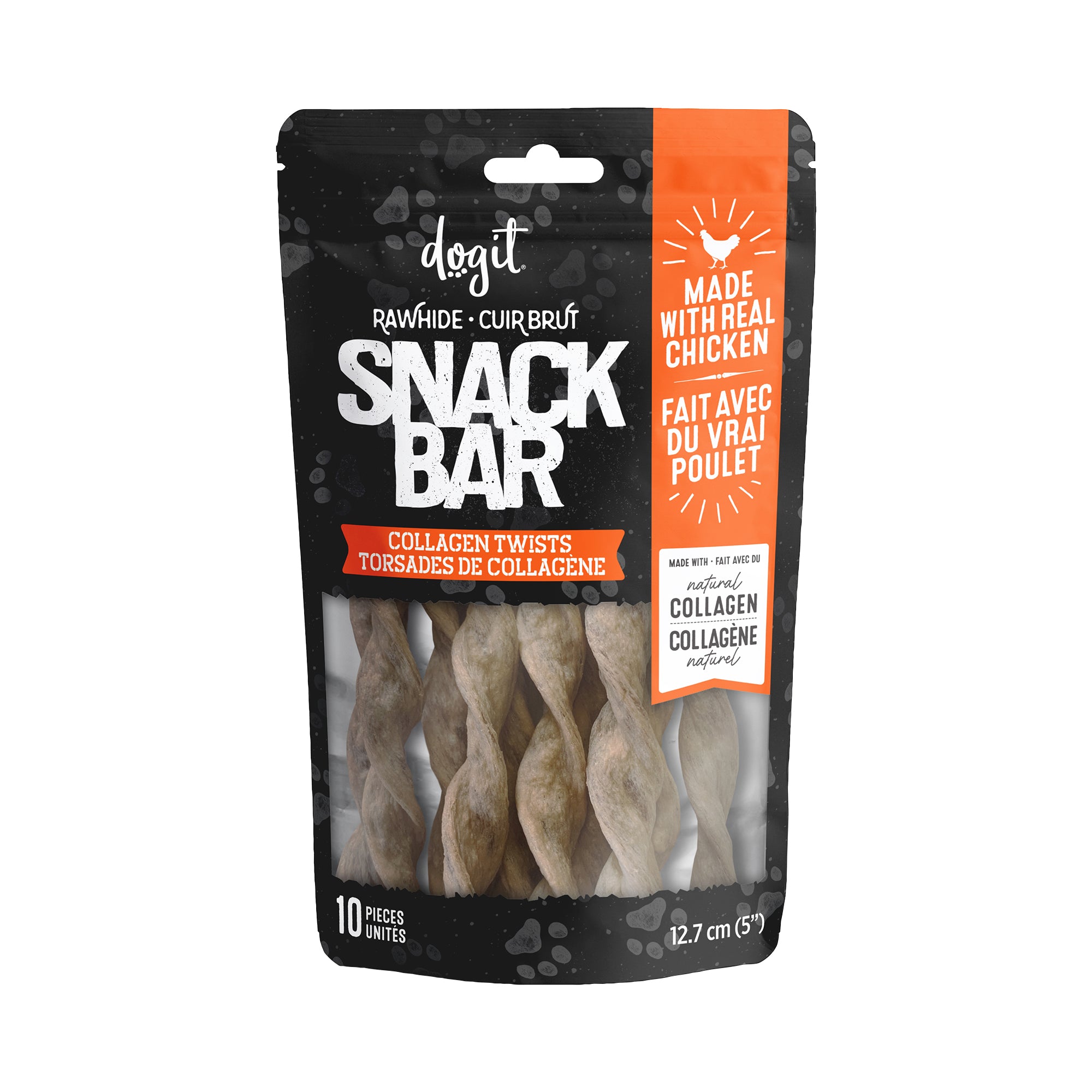 Dogit SnackBar Chicken Collagen Twists - 10 pieces - 5 in (12.7 cm) - 1-1.5 cm dia - approx 100 g (3.5 oz)